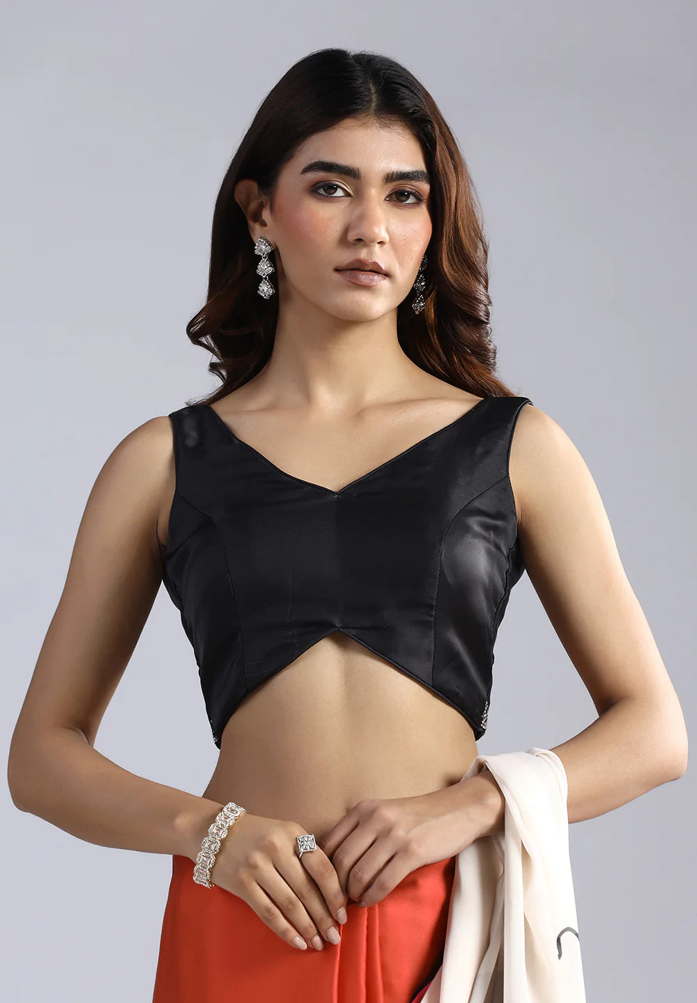 Monochrome Muse Black & Ivory Crepe Saree with Botanical Art