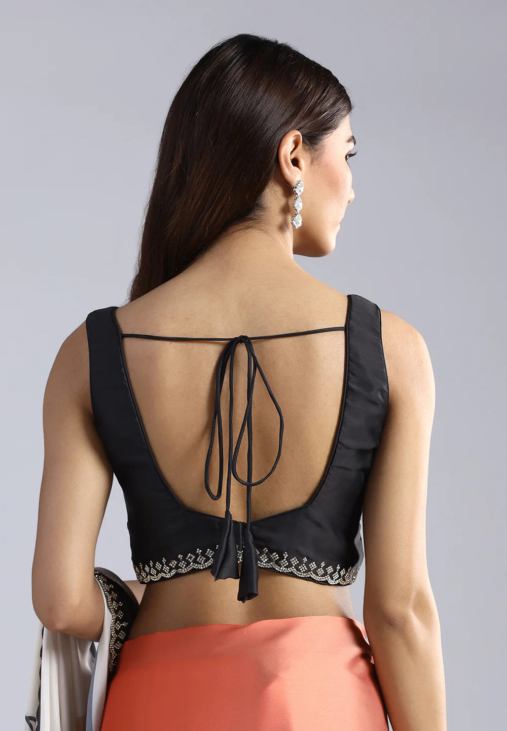 Monochrome Muse Black & Ivory Crepe Saree with Botanical Art