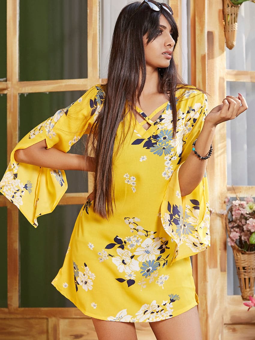 Yellow Floral Print Tunic 1617