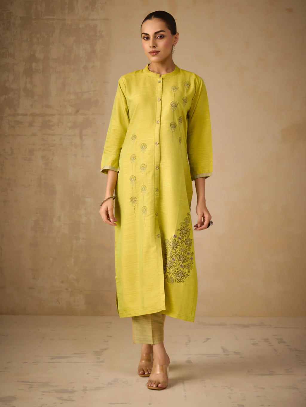 Embroidered Viscose Silk Kurta Pants Set