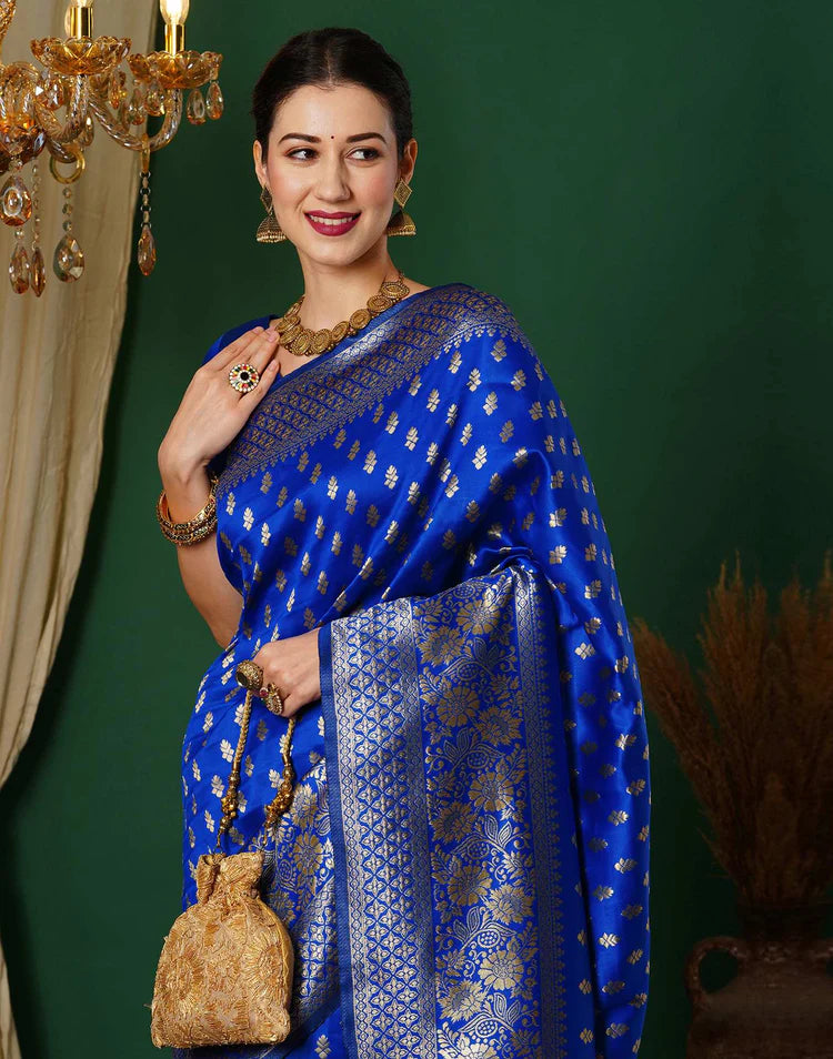 Blue Silk Woven Banarasi Saree