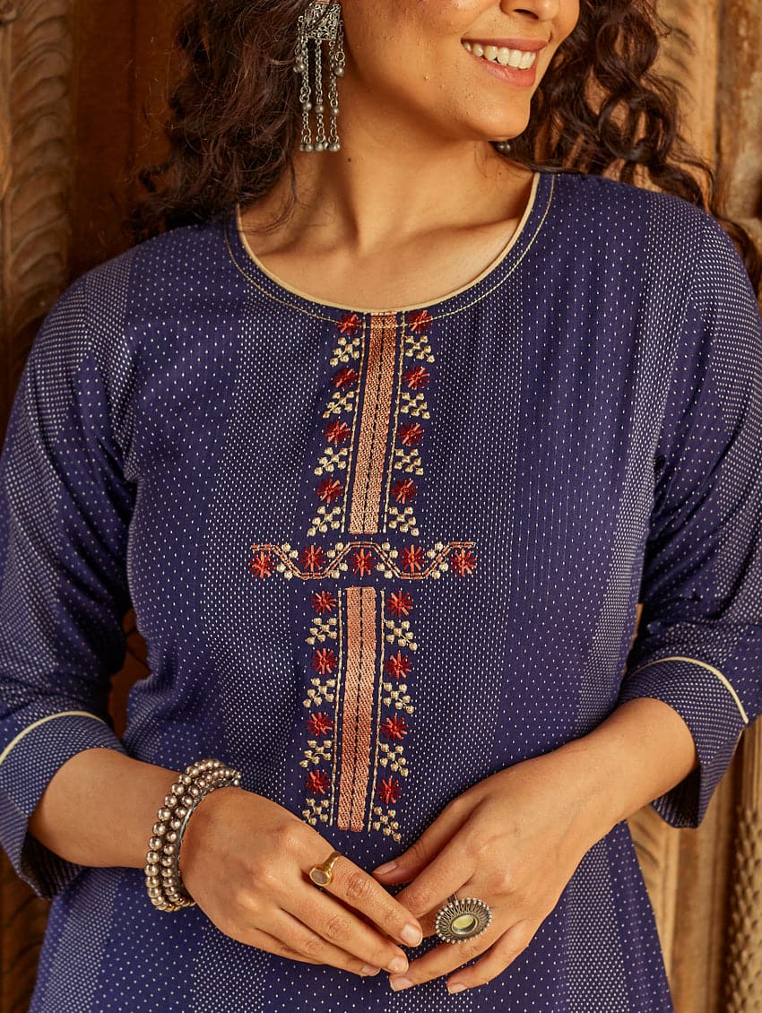 Embroidered Handloom Cotton Kurta Pants Set