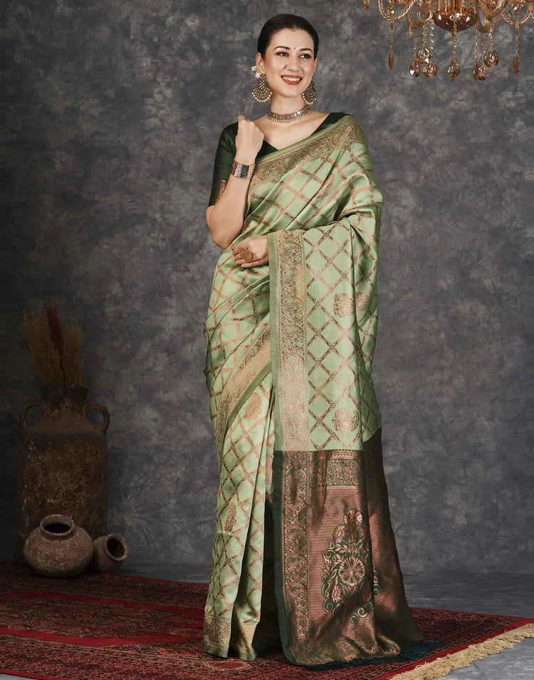 Pista Green Silk Woven Banarasi Saree