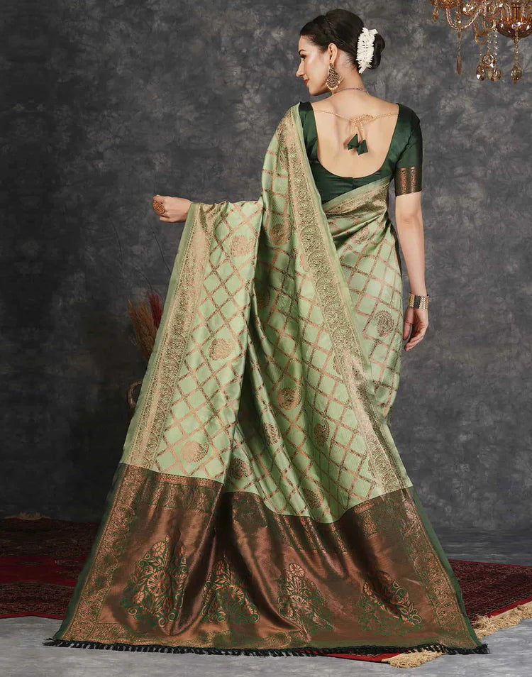 Pista Green Silk Woven Banarasi Saree