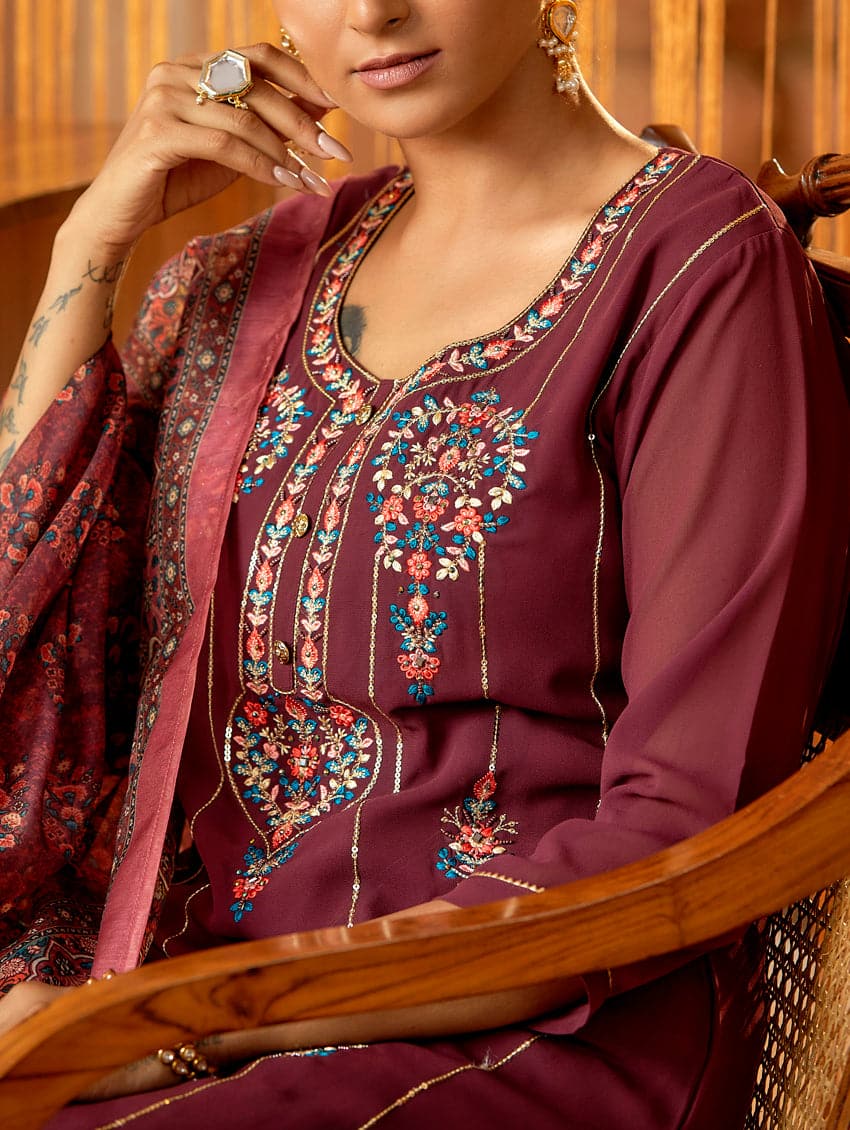 Embroidered Georgette Suit Set 3786