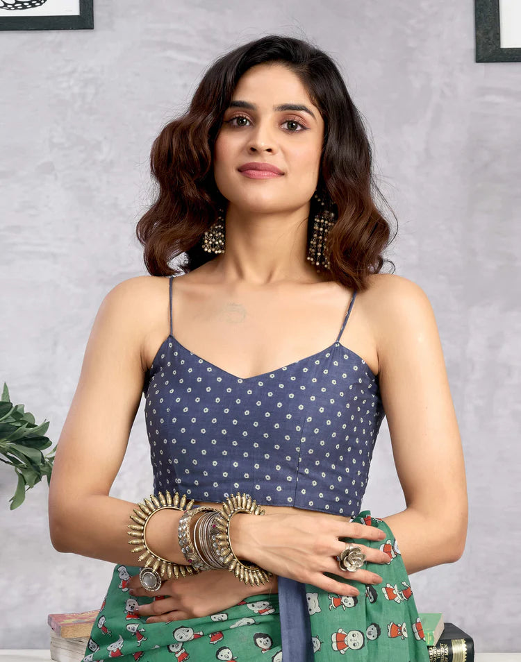 Ready To Wear Dusty Teal Green Cotton Printed Saree