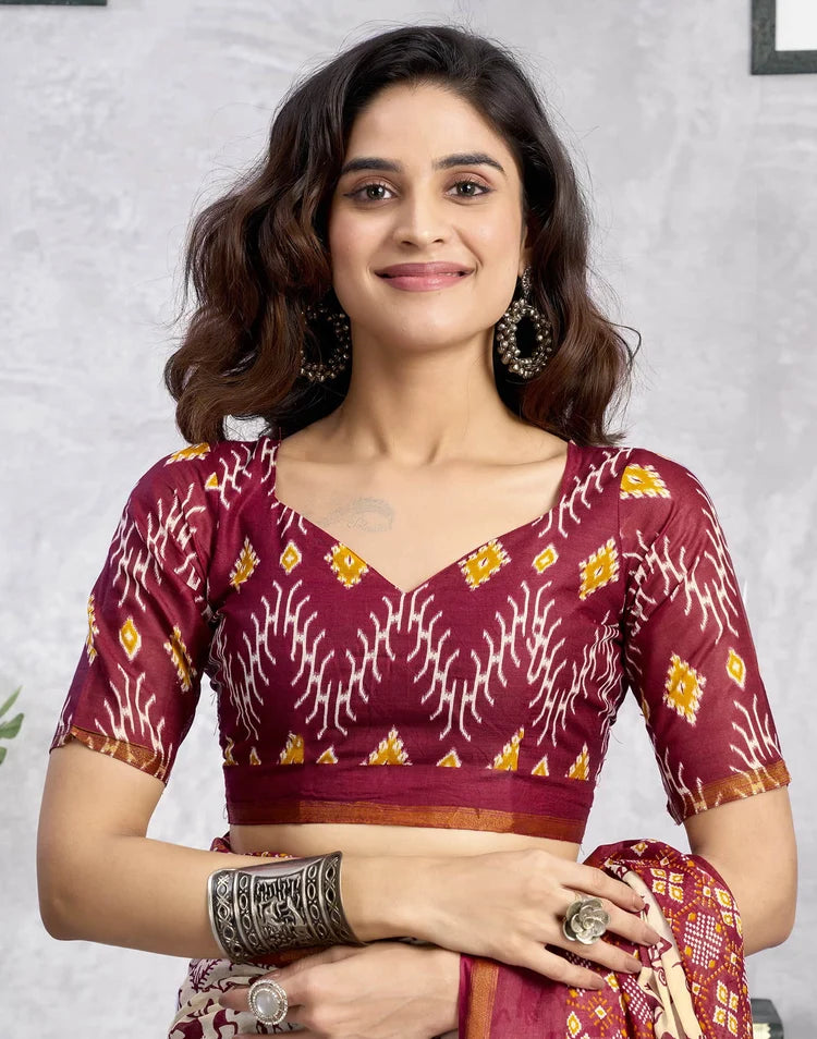 Ready To Wear Light Beige Cotton Warli Printed Saree
