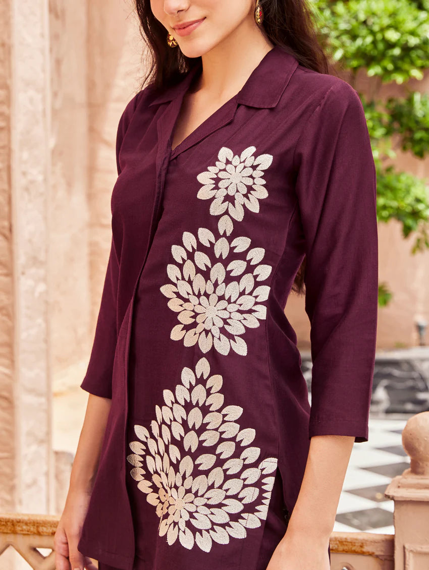 Embroidered Viscose Silk Co-Ord Set 3908