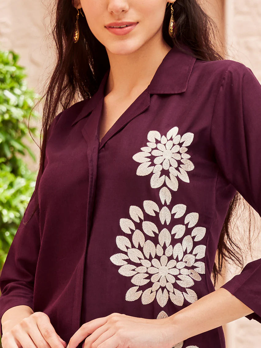 Embroidered Viscose Silk Co-Ord Set 3908