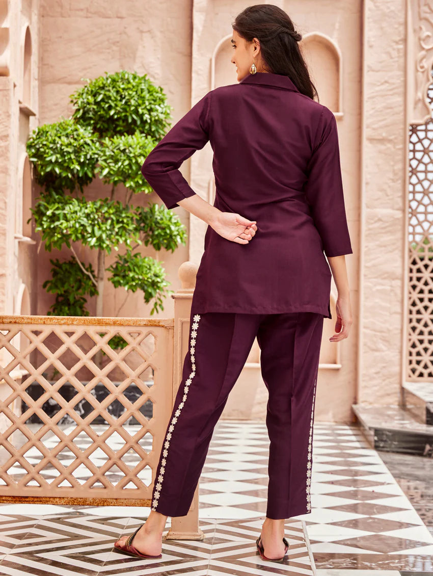 Embroidered Viscose Silk Co-Ord Set 3908
