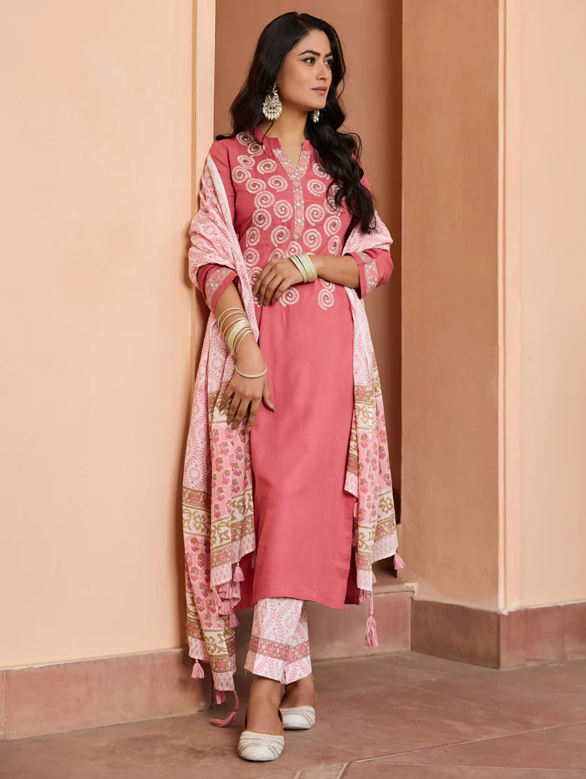 Embroidered Rayon Suit Set 4002