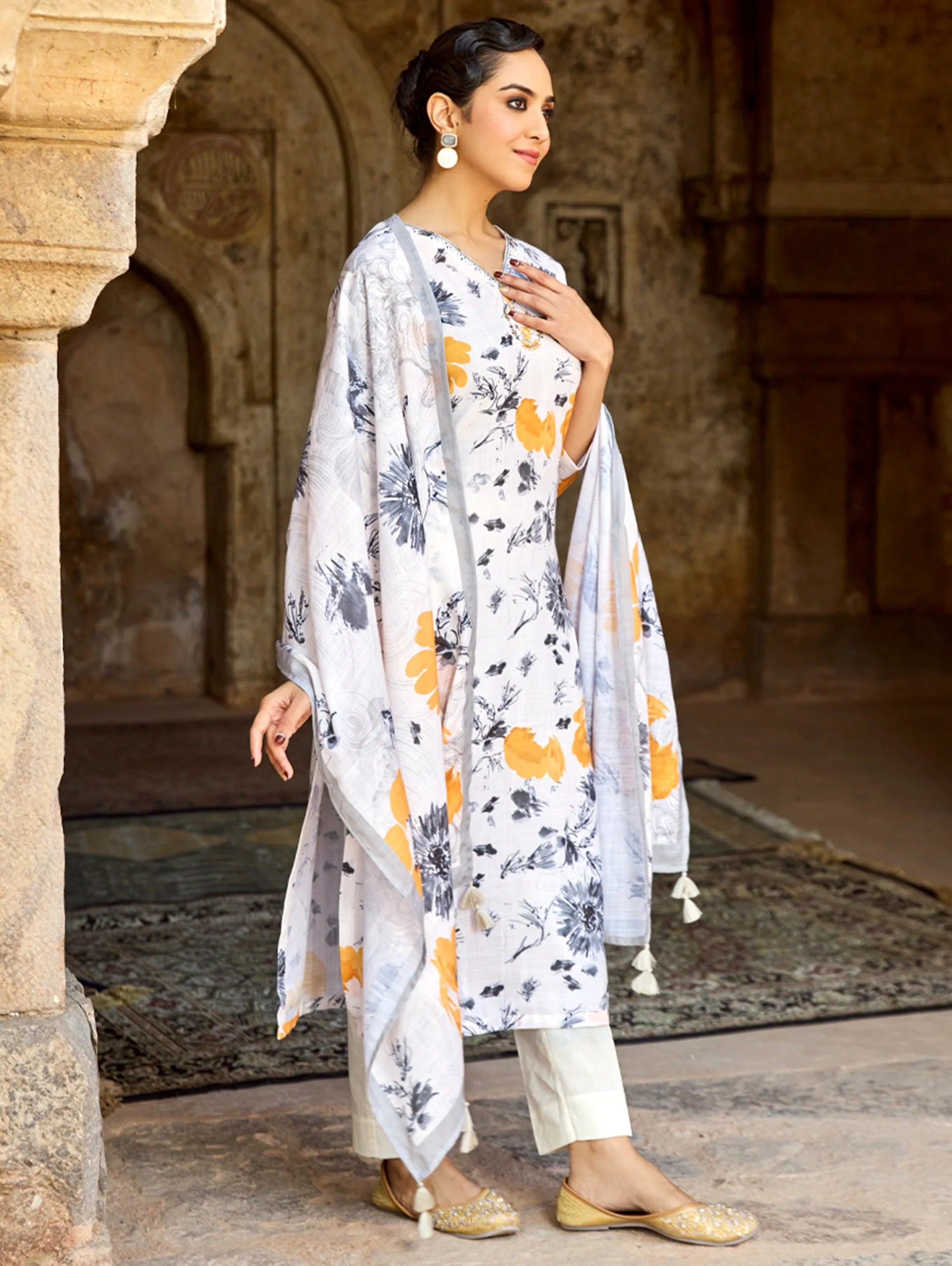 Digitally Printed Cotton Linen Suit Set 4184