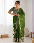 Mehandi Green Tissue Silk Sequence Embroidery Saree