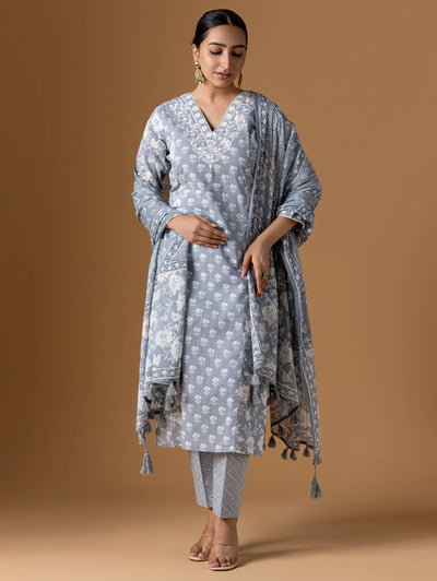 Embroidered Pure Cotton Suit Set 4258
