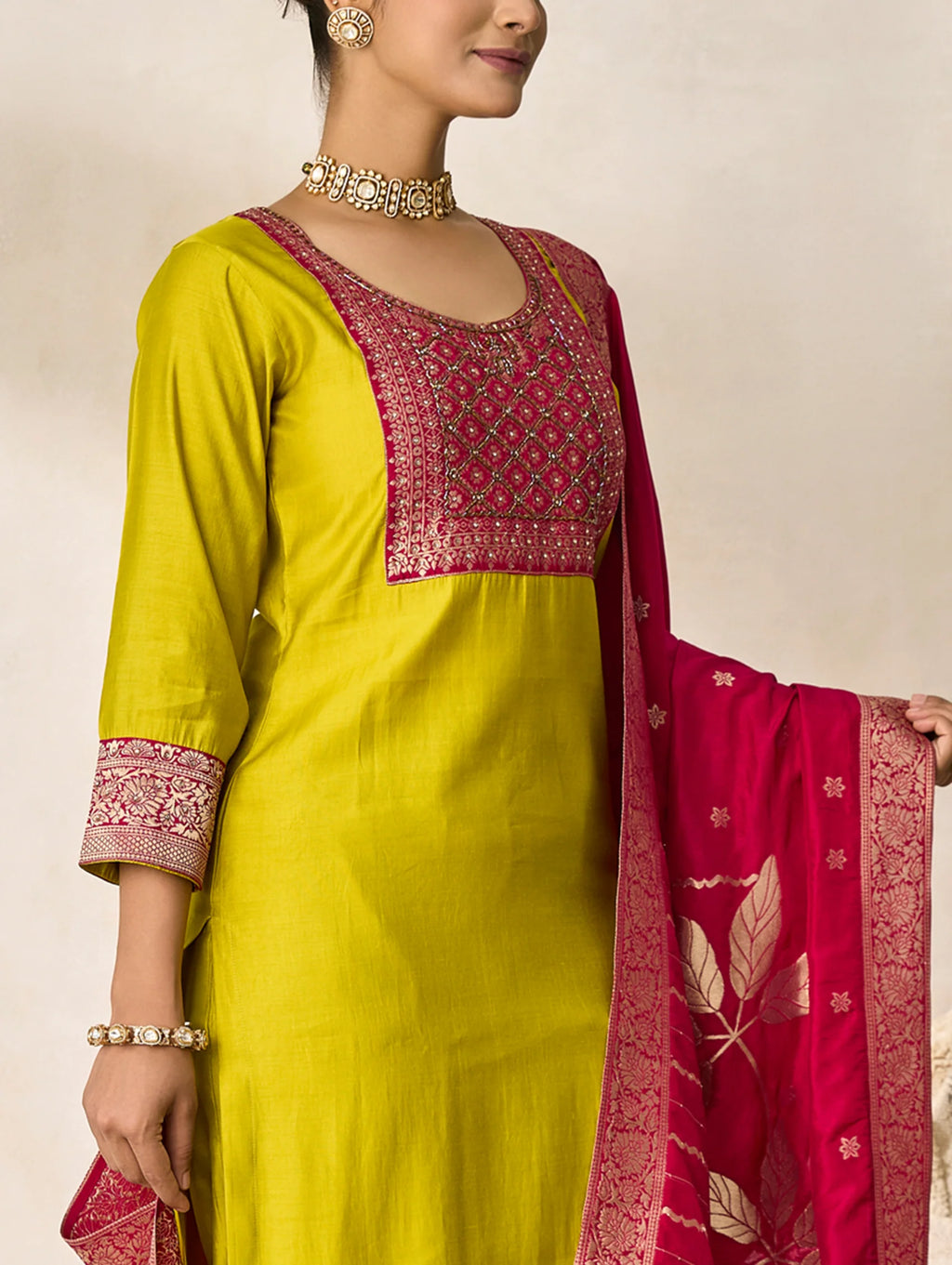 Hand-Embroidered Viscose Silk Suit Set 4289