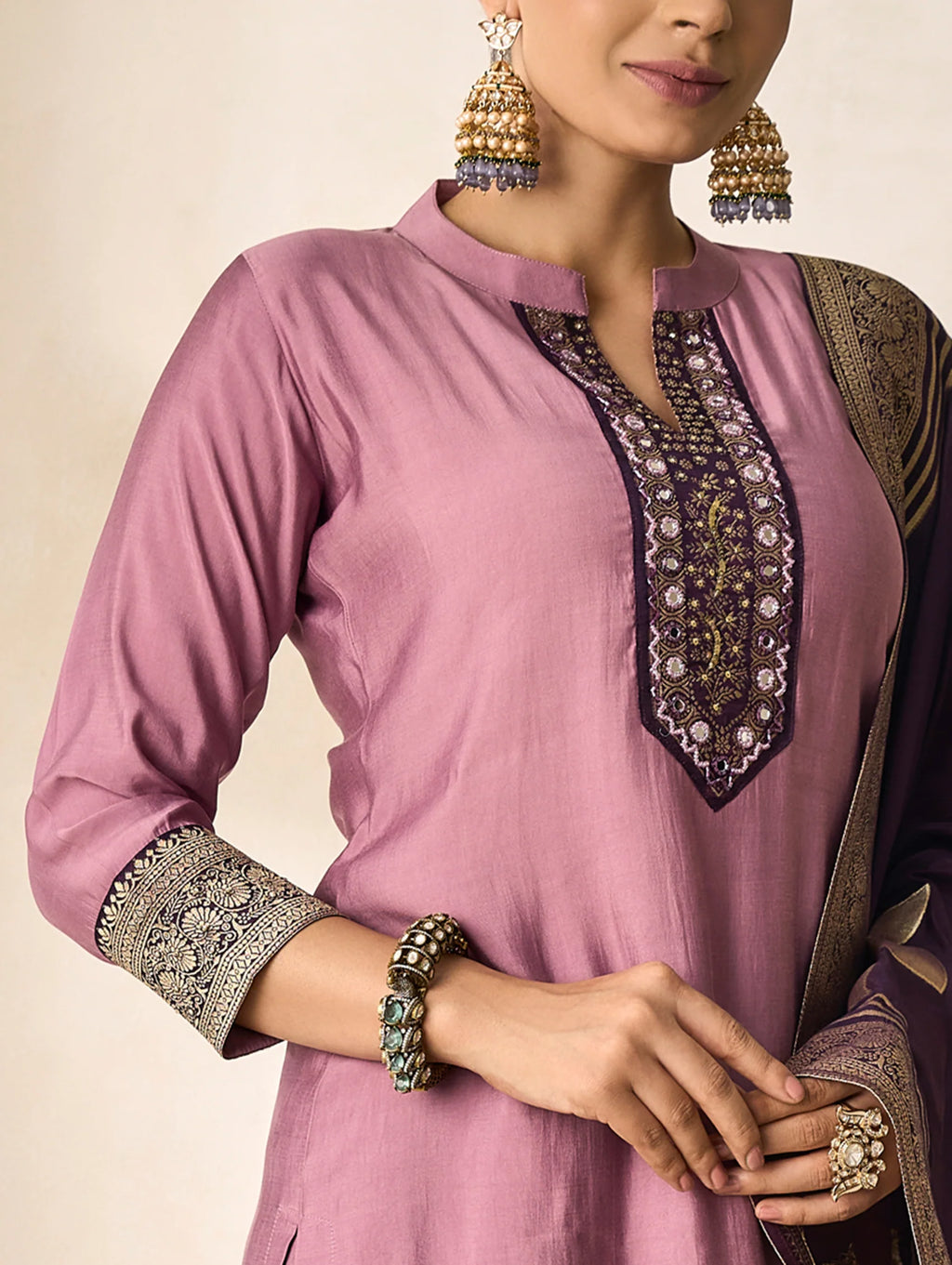 Hand-Embroidered Viscose Silk Suit Set 4290