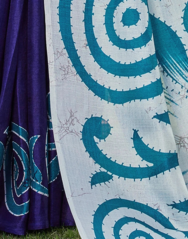 White Cotton Blend Printed Saree