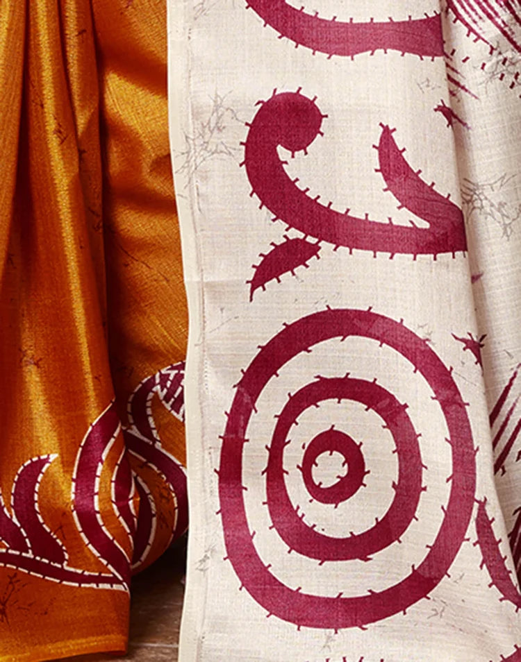 Off White Cotton Blend Printed Saree