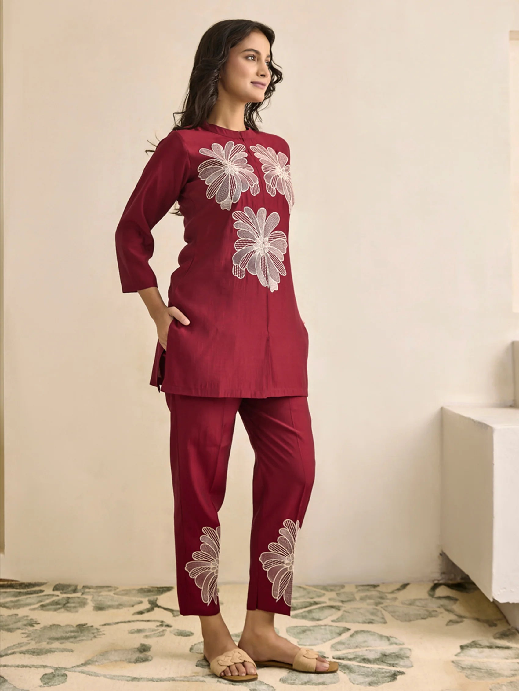 Embroidered Viscose Silk Co-Ord Set 4312