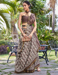 Brown Cotton Printed Saree