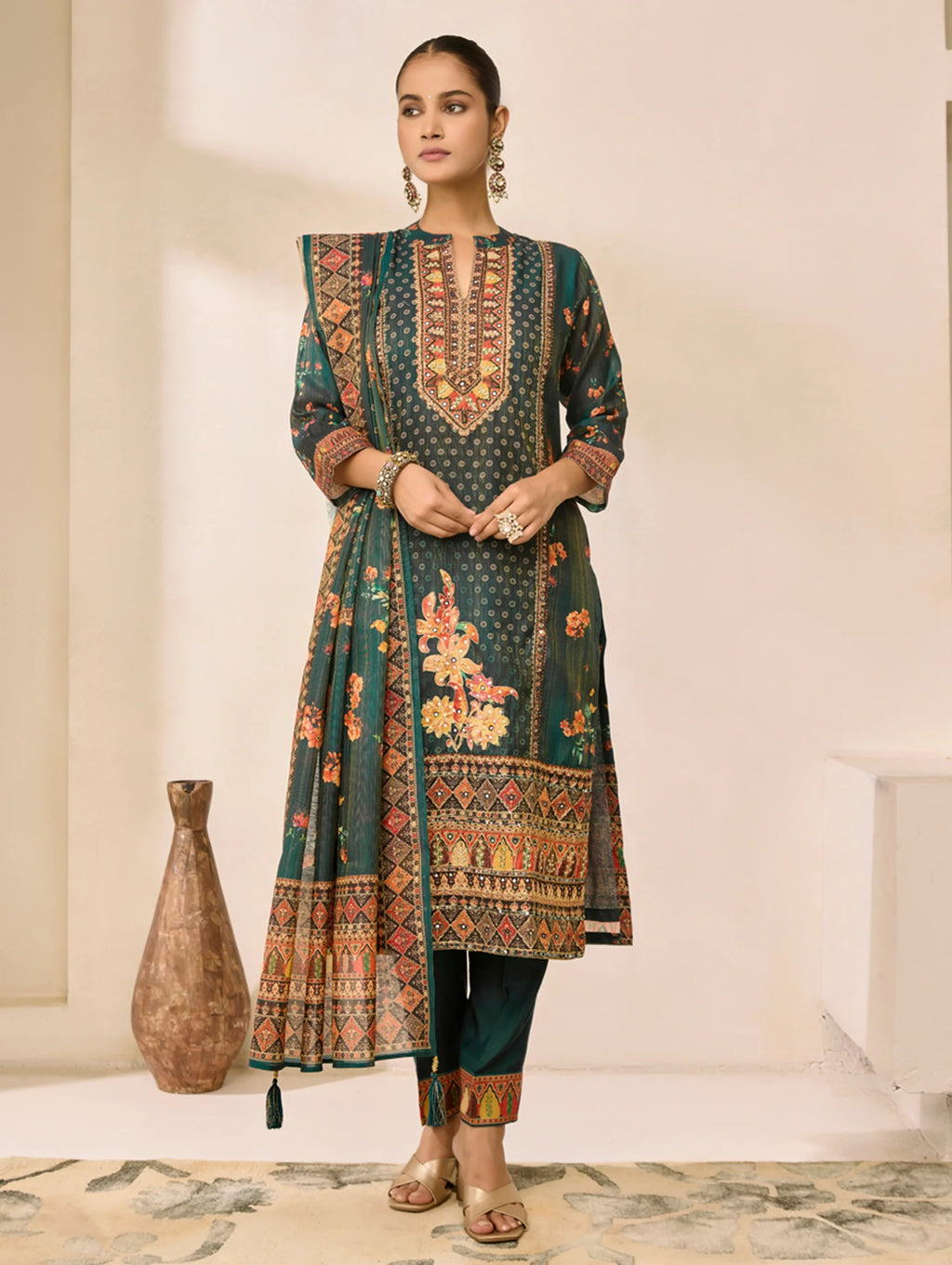Digitally Printed Shimmer Silk Suit Set 4346