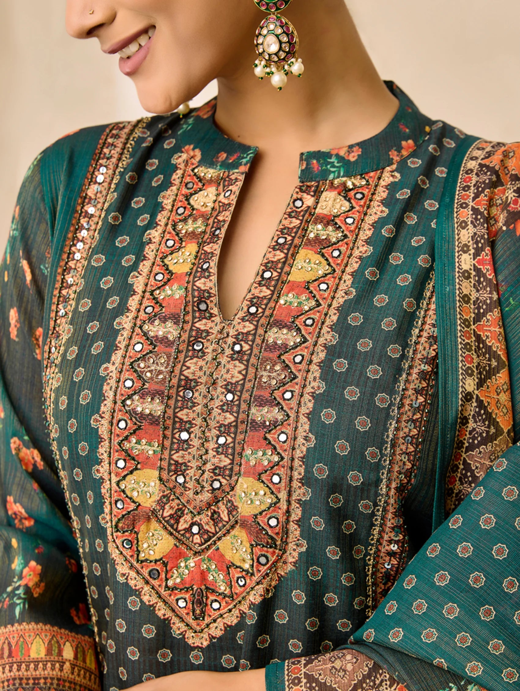 Digitally Printed Shimmer Silk Suit Set 4346