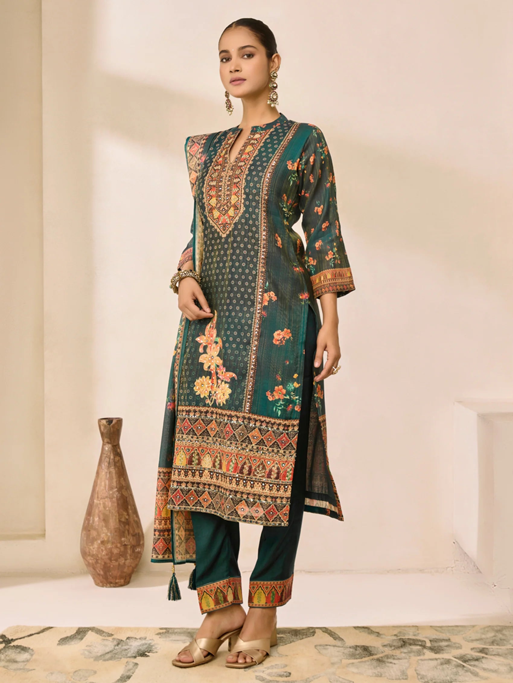 Digitally Printed Shimmer Silk Suit Set 4346