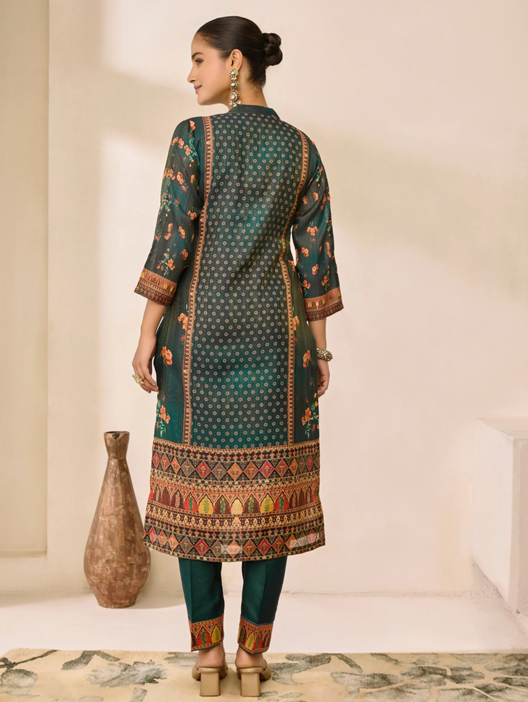 Digitally Printed Shimmer Silk Suit Set 4346