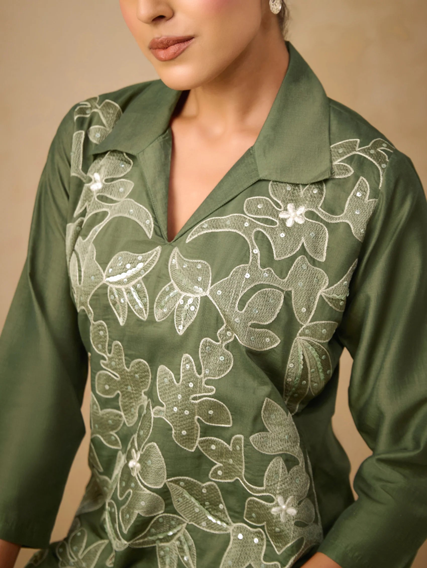 Embroidered Viscose Silk Co-Ord Set 4355