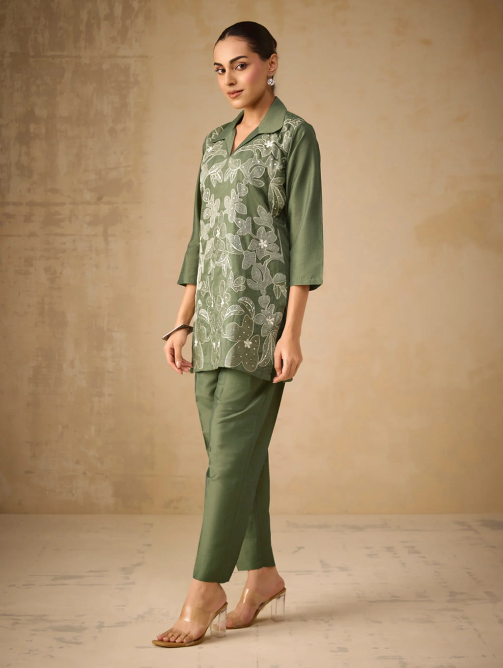 Embroidered Viscose Silk Co-Ord Set 4355