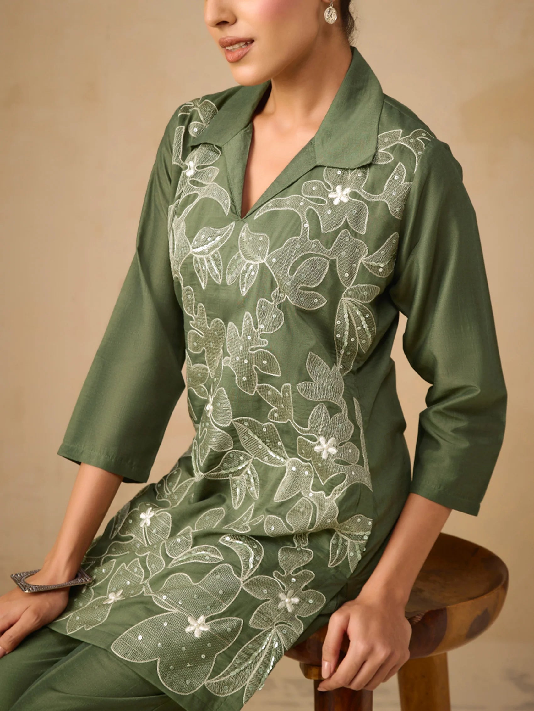 Embroidered Viscose Silk Co-Ord Set 4355