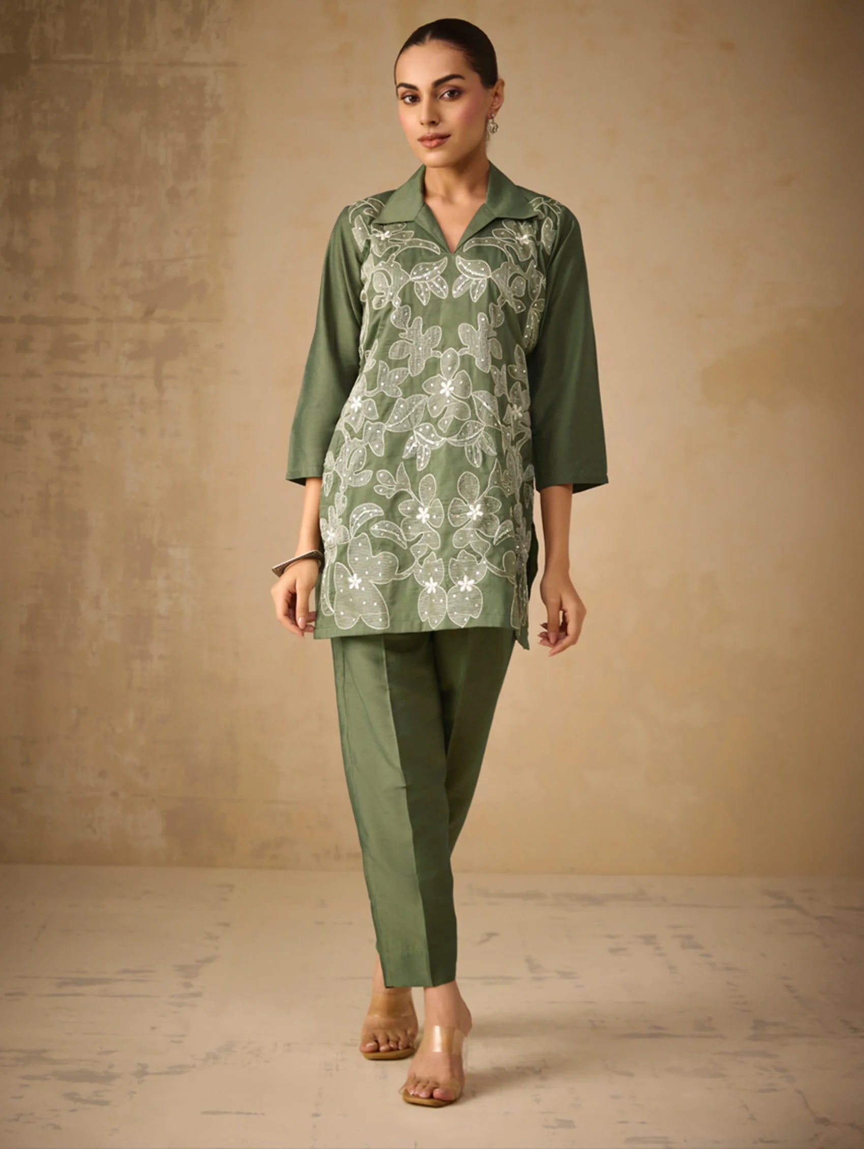 Embroidered Viscose Silk Co-Ord Set 4355