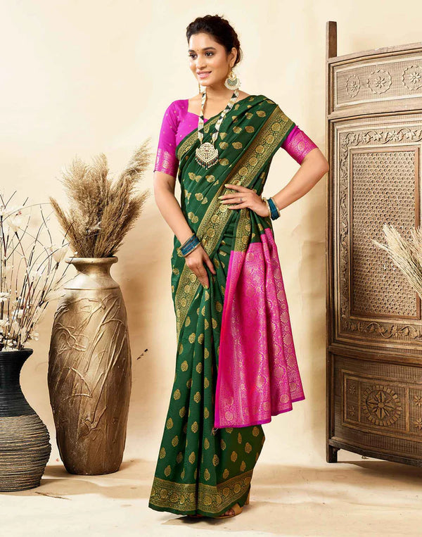 Dark Green Silk Woven Banarasi Saree