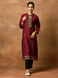 Maroon Printed Silk Blend Straight Kurta