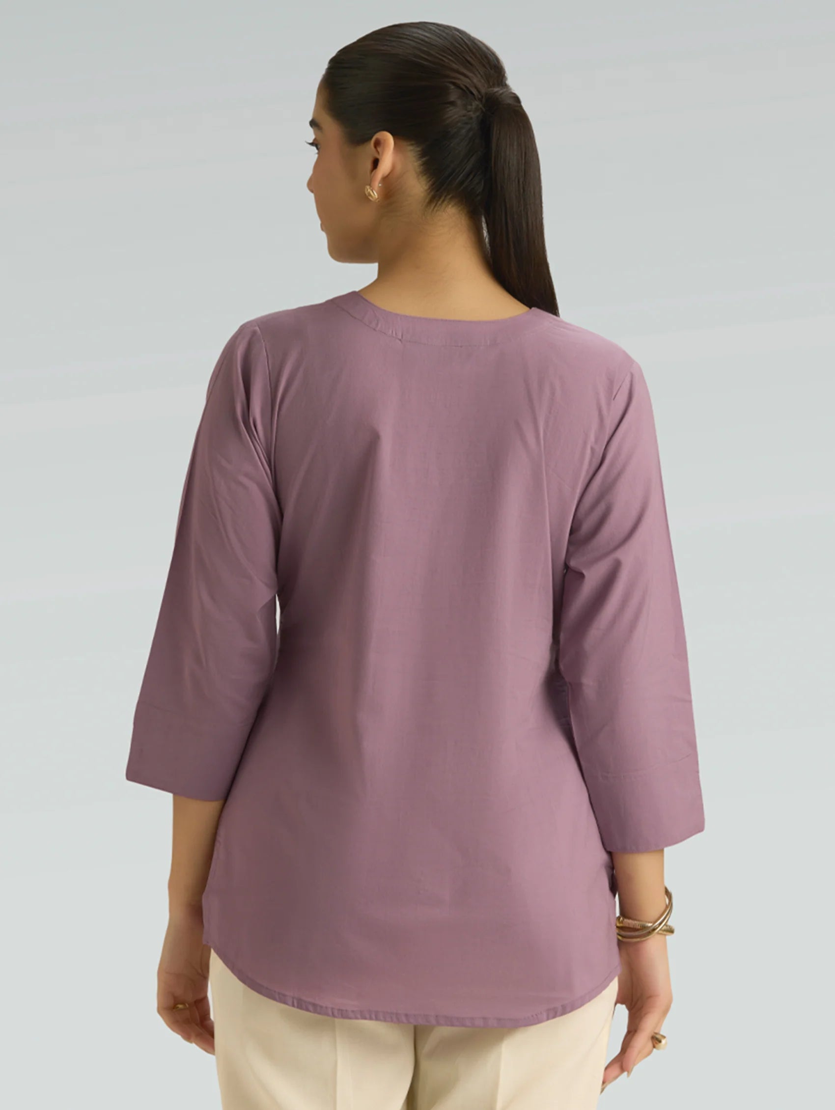 Dusty Mauve Embroidered Pure Cotton Short Kurti