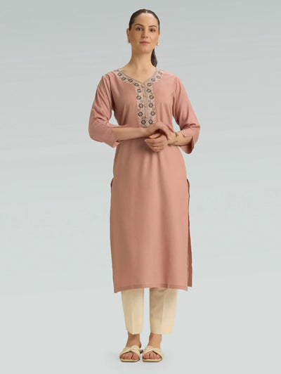 Oriental Pink Embroidered Viscose Rayon Kurta