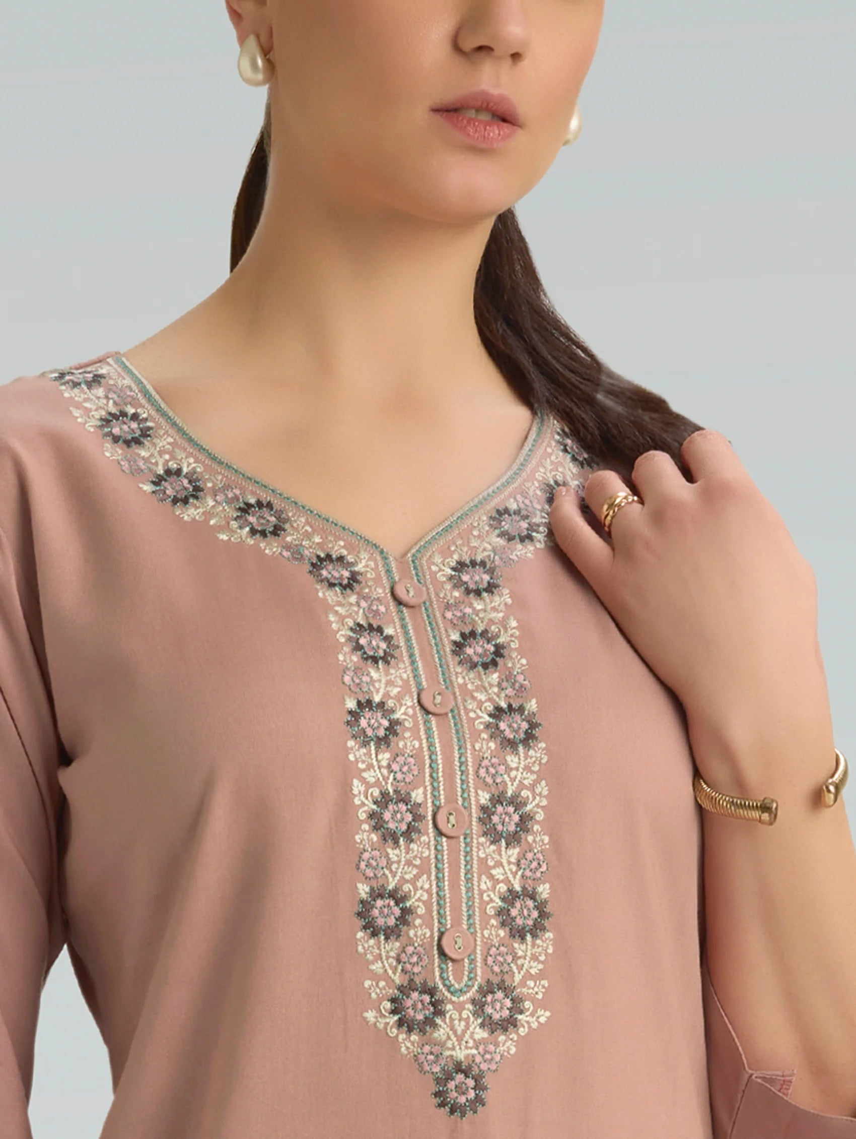 Oriental Pink Embroidered Viscose Rayon Kurta
