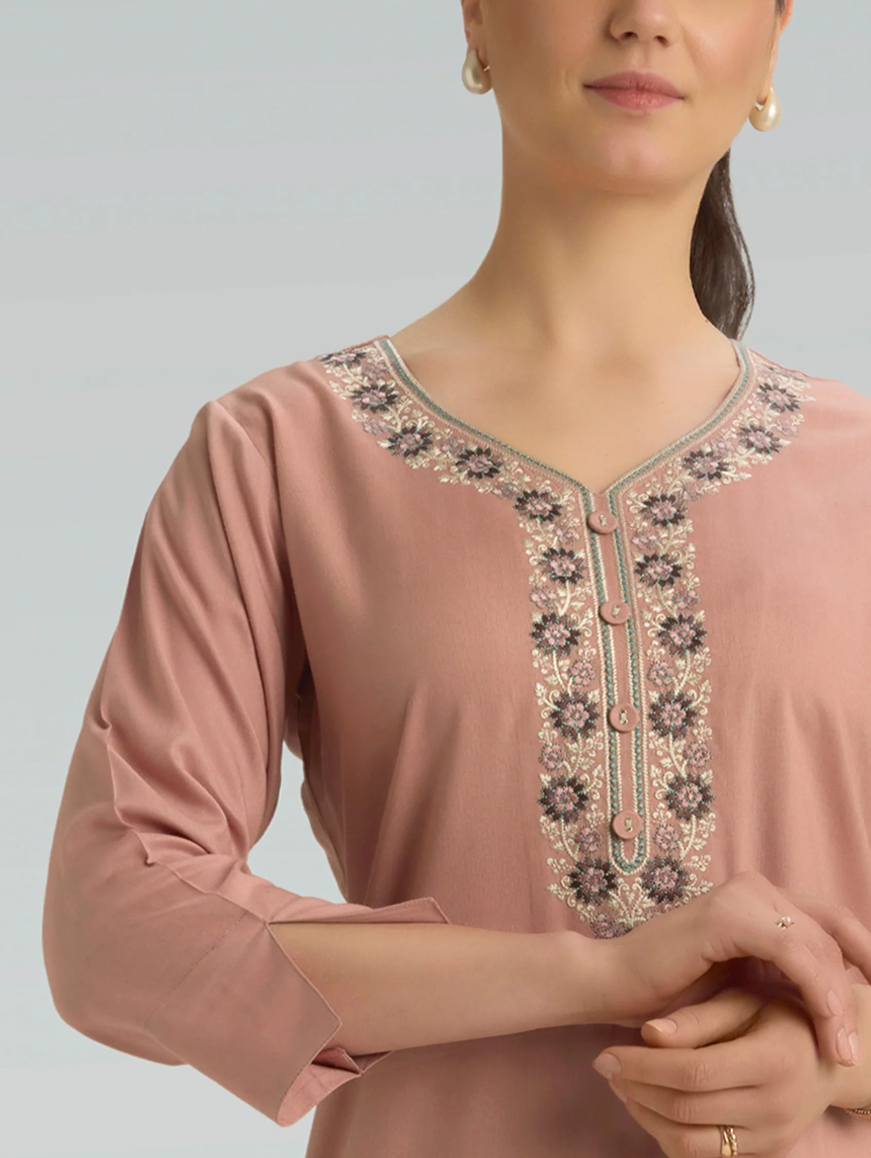 Oriental Pink Embroidered Viscose Rayon Kurta