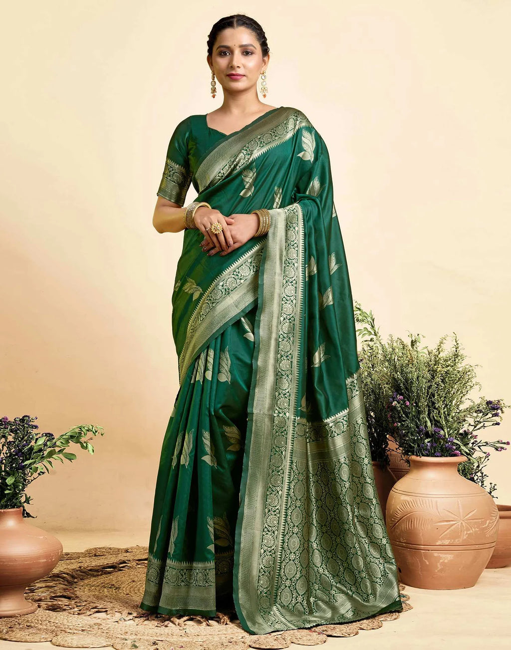 Dark Green Silk Woven Banarasi Saree