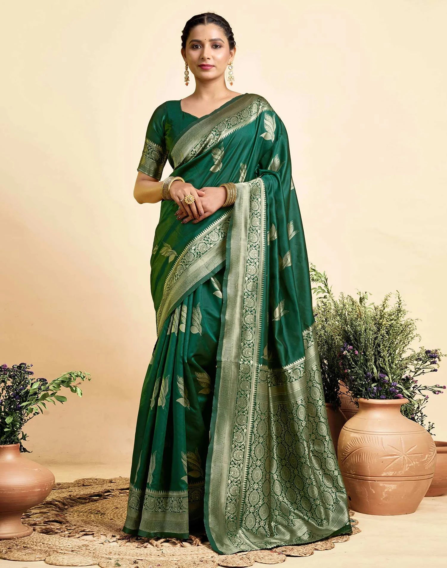 Dark Green Silk Woven Banarasi Saree