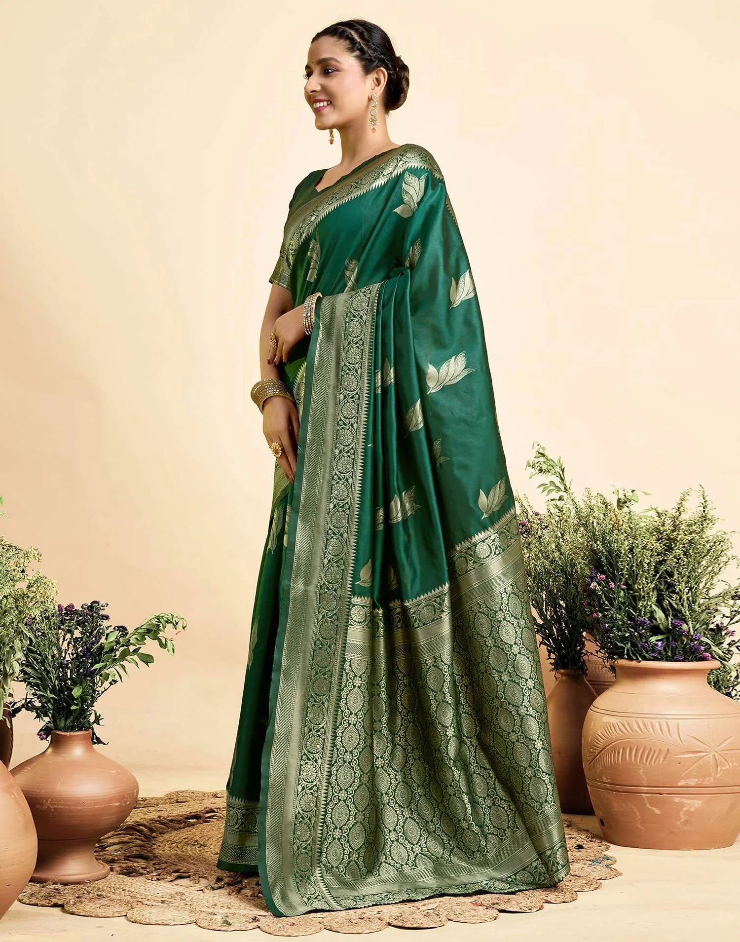 Dark Green Silk Woven Banarasi Saree