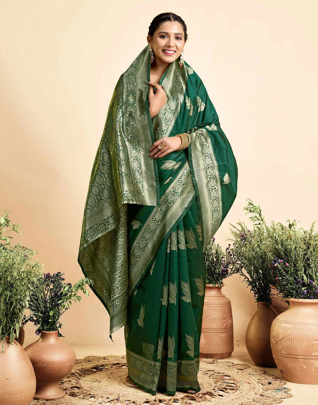 Dark Green Silk Woven Banarasi Saree