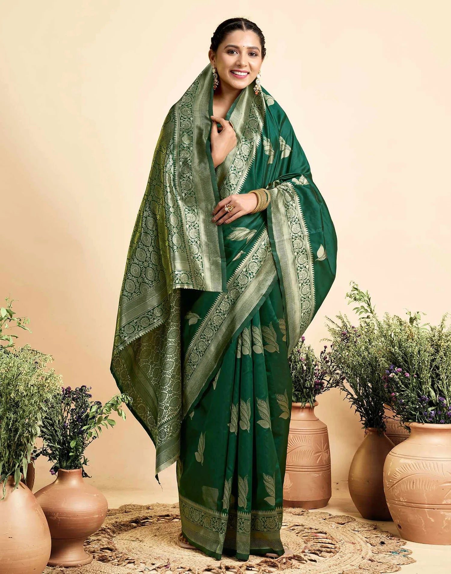 Dark Green Silk Woven Banarasi Saree