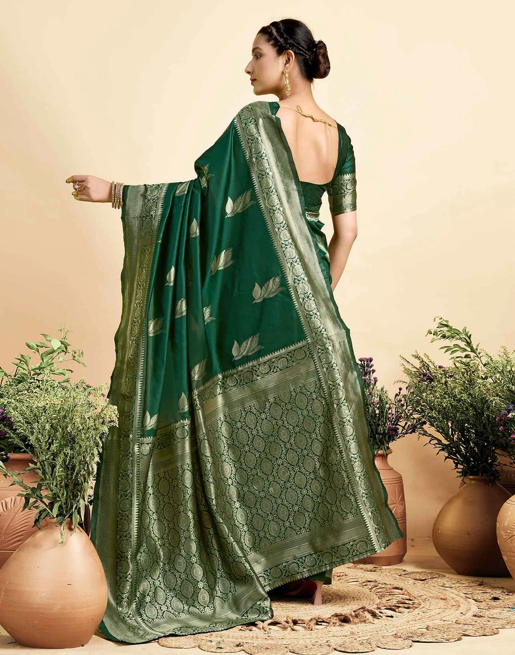 Dark Green Silk Woven Banarasi Saree