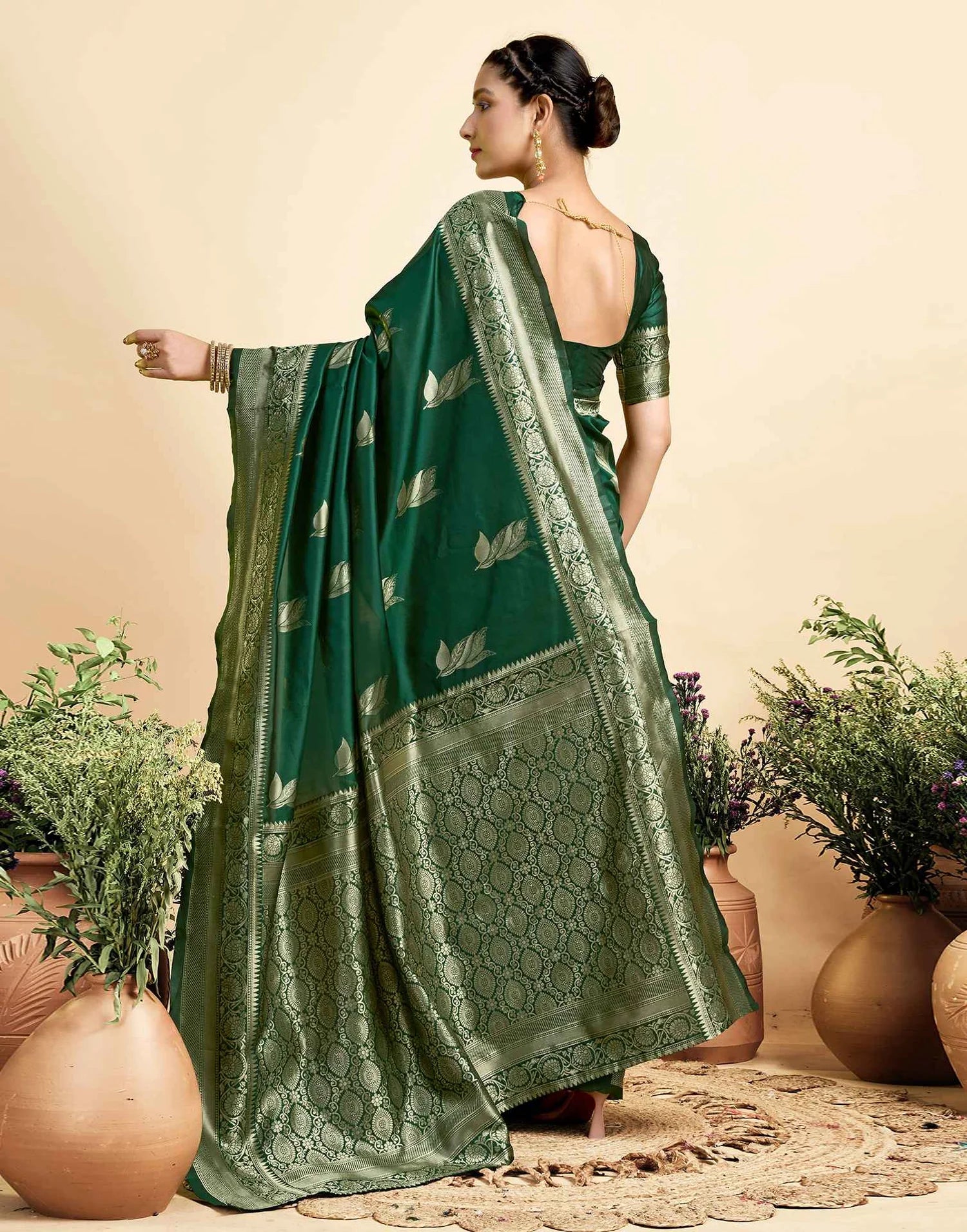 Dark Green Silk Woven Banarasi Saree