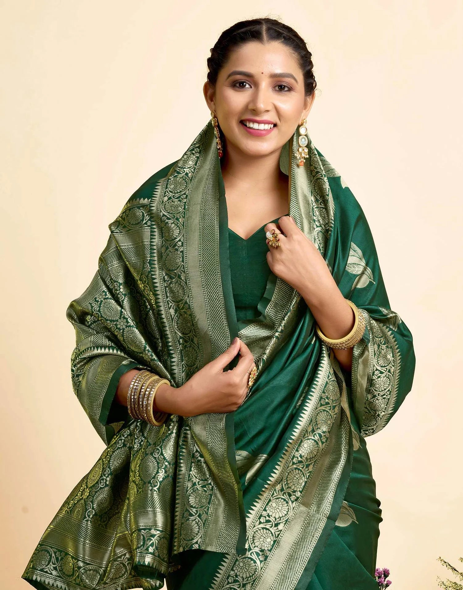 Dark Green Silk Woven Banarasi Saree