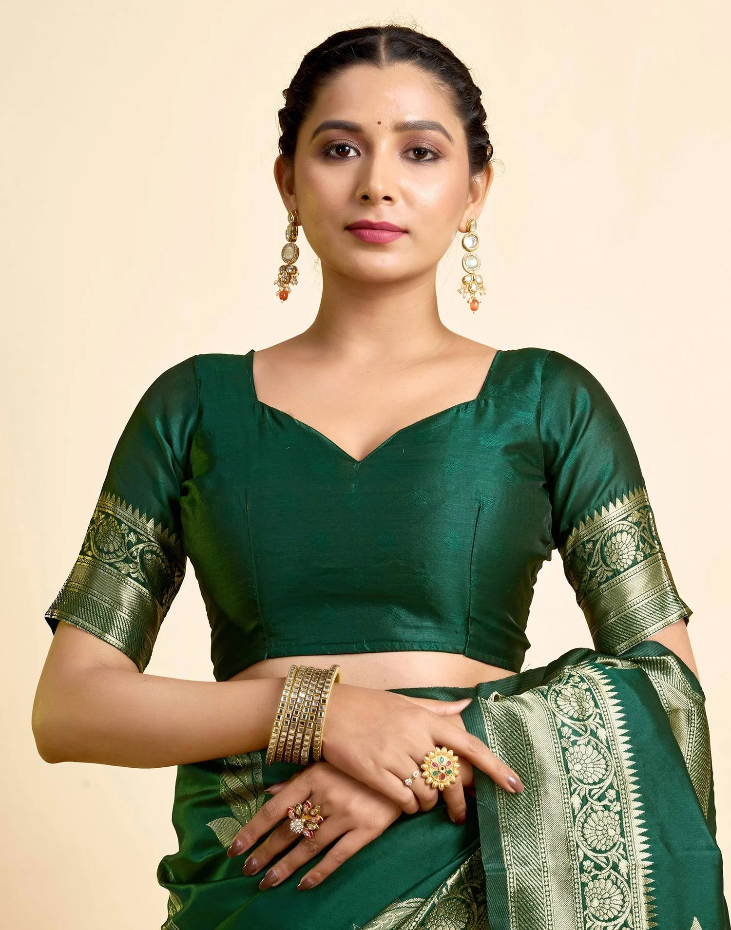 Dark Green Silk Woven Banarasi Saree