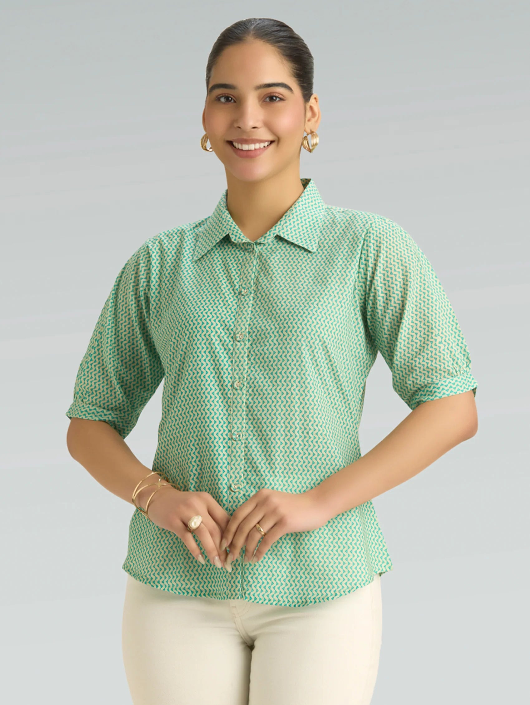 Turquoise Printed Pure Cotton Tunic