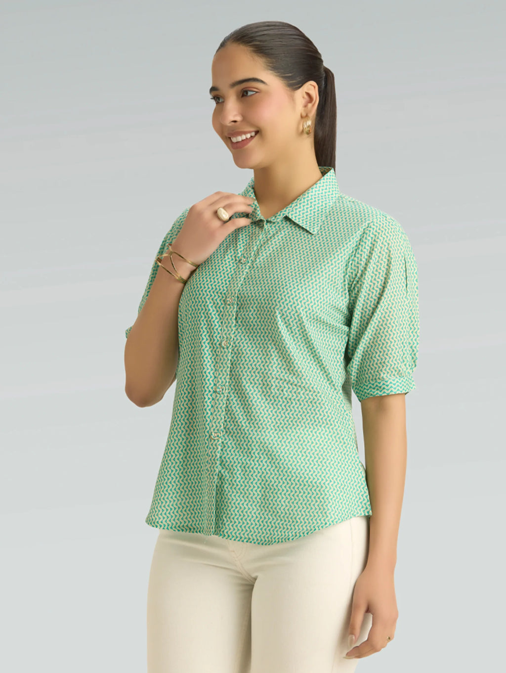 Turquoise Printed Pure Cotton Tunic