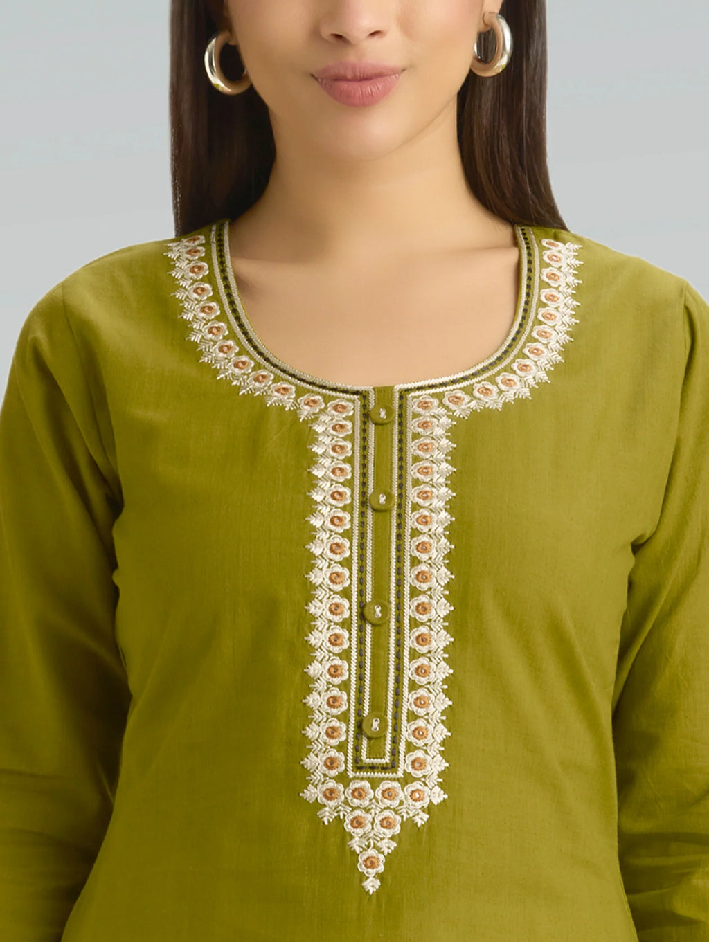 Citron Green Embroidered Pure Cotton Kurta